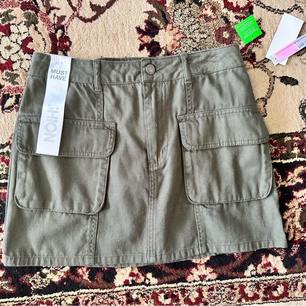 Tinseltown Olive Denim Skirt